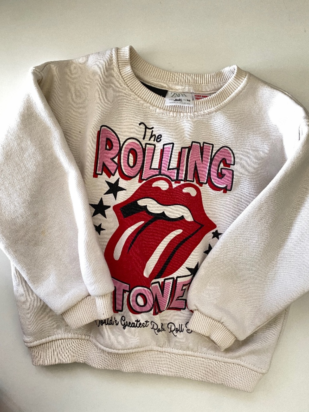 Zara Kids The Rolling Stones Graphic Sweatshirt Cream Pink Red Size 18-24M